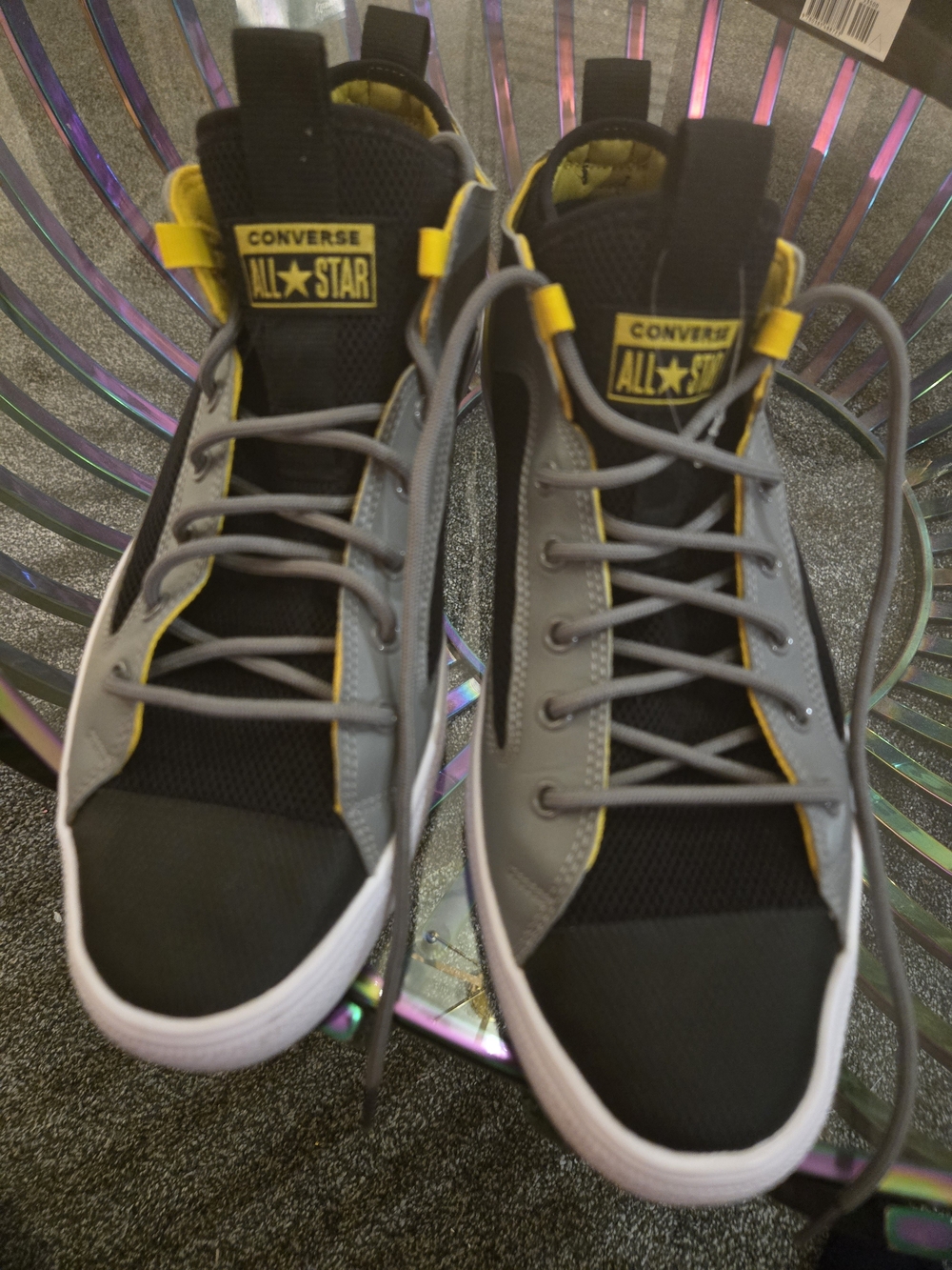 Converse Black, Gray & Yellow High-Top Sneakers Men Size 11.5